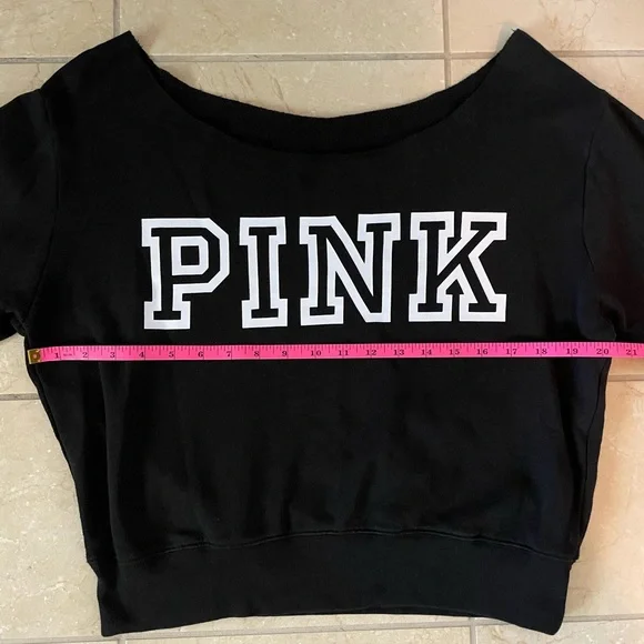 PINK Victoria's Secret Black Wide Neck Cropped Sweatshirt - Picture 4 of 10